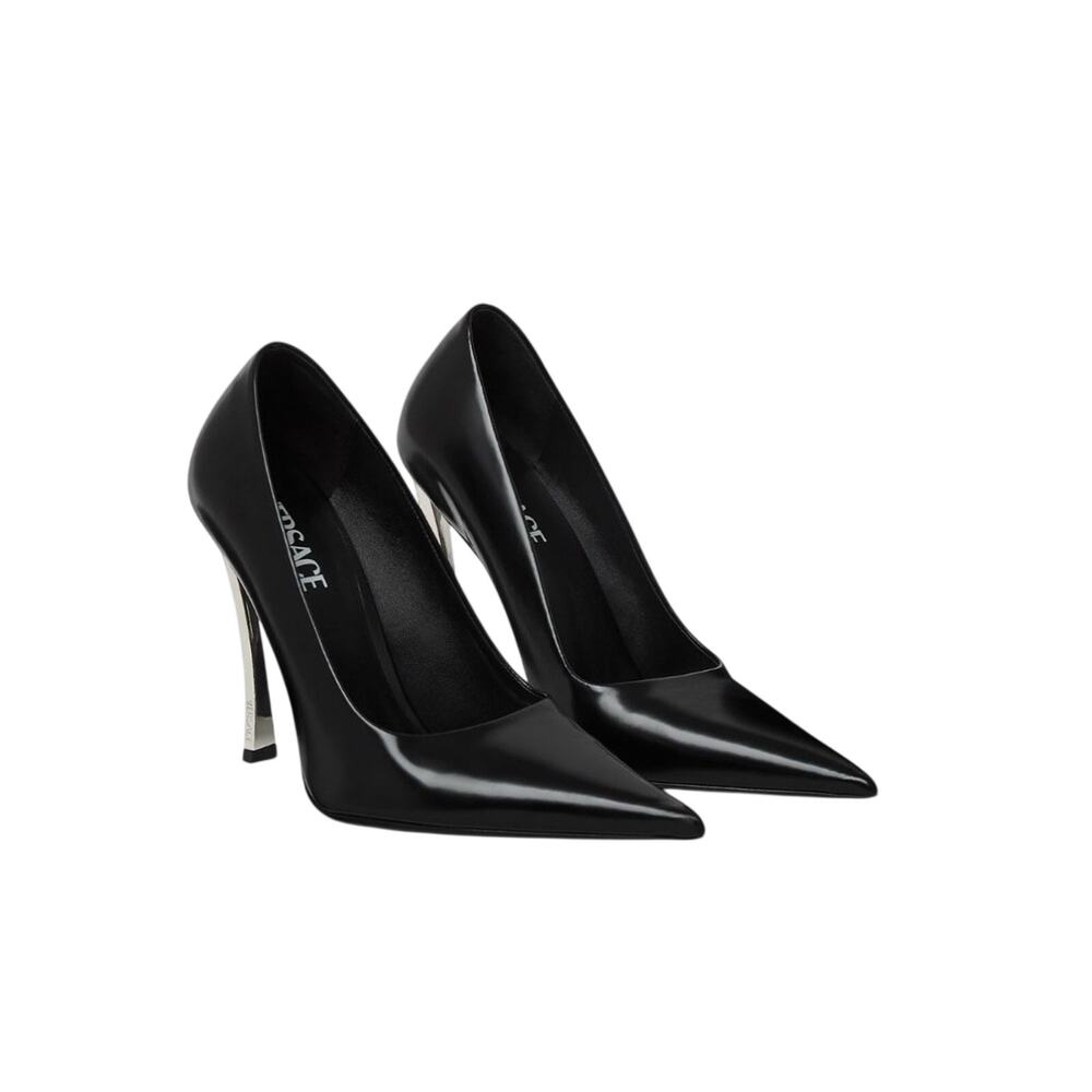 NIB Versace Pin-Point Pump Black Calfskin Leather Stiletto EU 38.5 US 8.5 $1,175